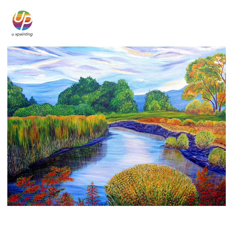 2016 Нью-Йорк озеро природный пейзаж река абстрактная настенная живопись маслом на