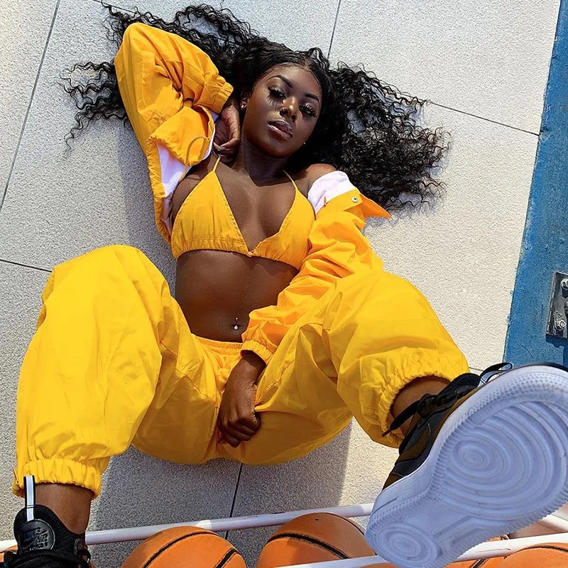 Женские спортивные штаны-шаровары с высокой талией в стиле хип-хоп эластичной