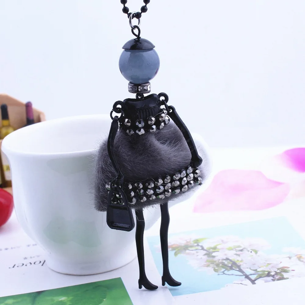 Женское Ожерелье с куклой стразы плюшевая ткань длинная стильная цепочка для