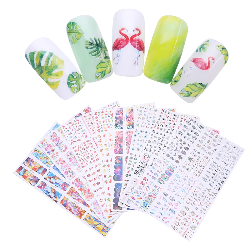 1 лист наклейка на ногти водная Роза яркого цвета арбузный смешанный принт дизайн