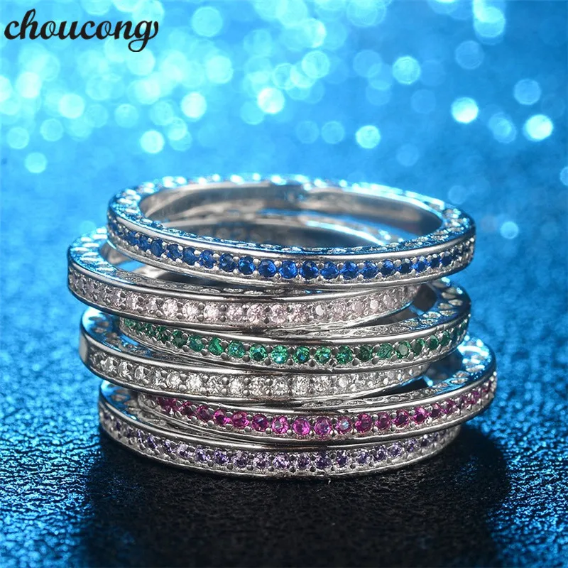 Фото Choucong модное 6 цветов юбилейное кольцо AAA Циркон Cz эмаль 925 серебро вечерние
