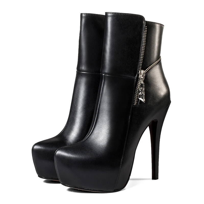 

European casual style round toe real leather cowhide ankle boots zipper platform so kate thin high heel women's riding boots