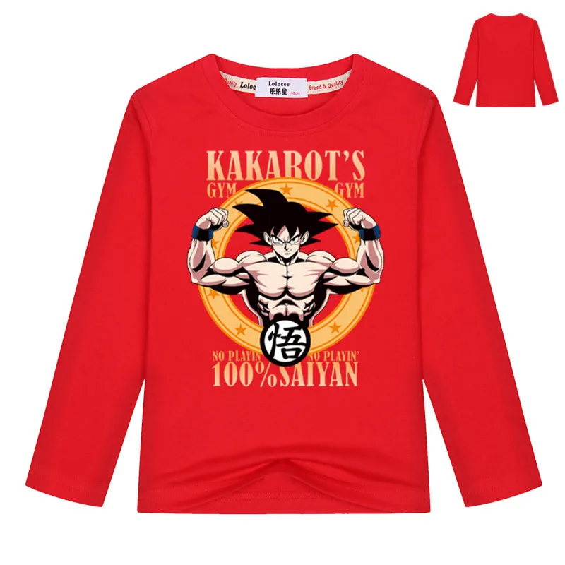 Новое поступление Супер Saiyan Сон Гоку Футболка с принтом Японии аниме Dragon Ball Z принт Футболки-топы футболка для мальчиков топы с длинными рукавами - Цвет: Red