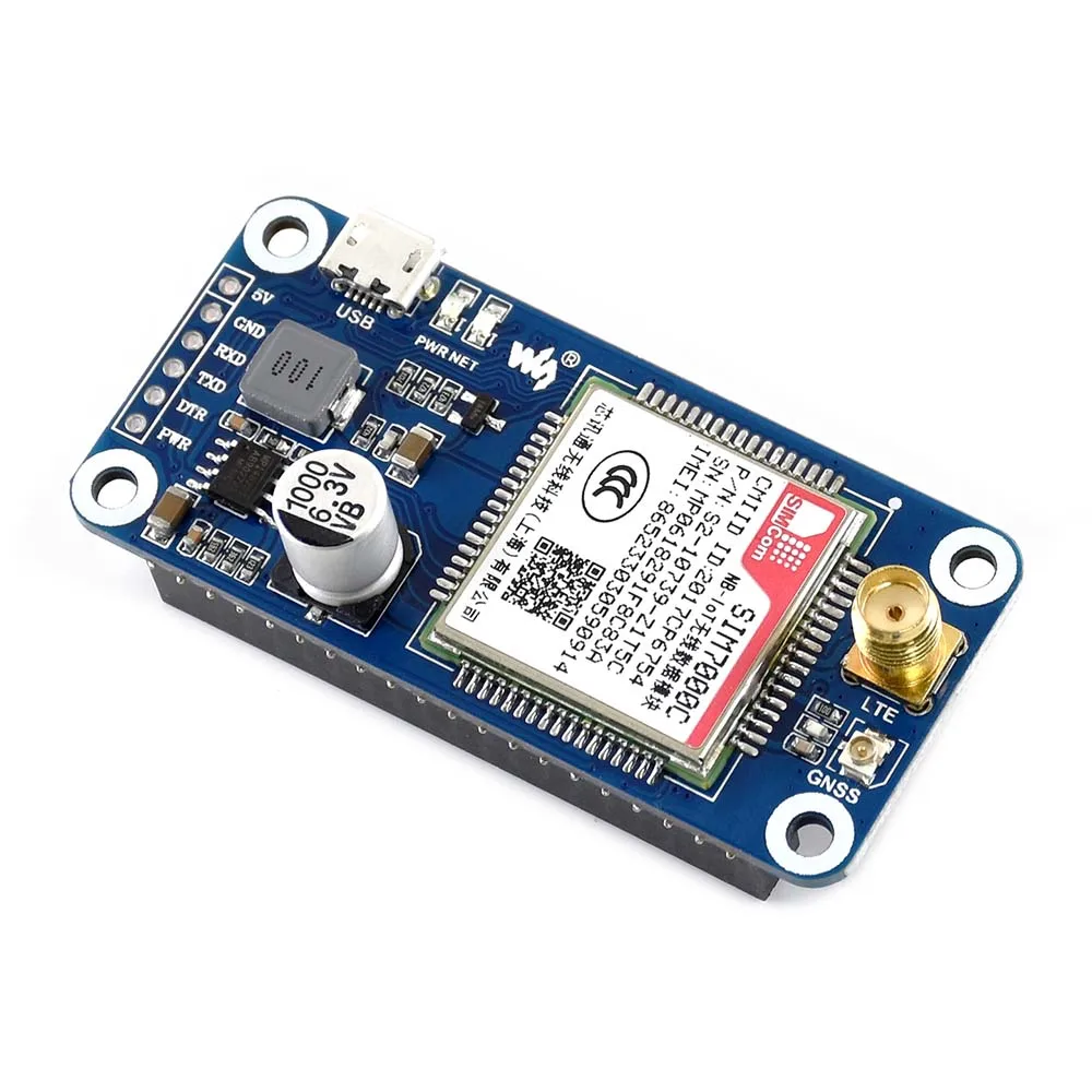 Шляпа Waveshare NB-IoT/eMTC/EDGE/GPRS/GNSS для RPi Zero/Zero W/Zero WH/2B/3B/3B + на основе SIM7000C поддерживает TCP