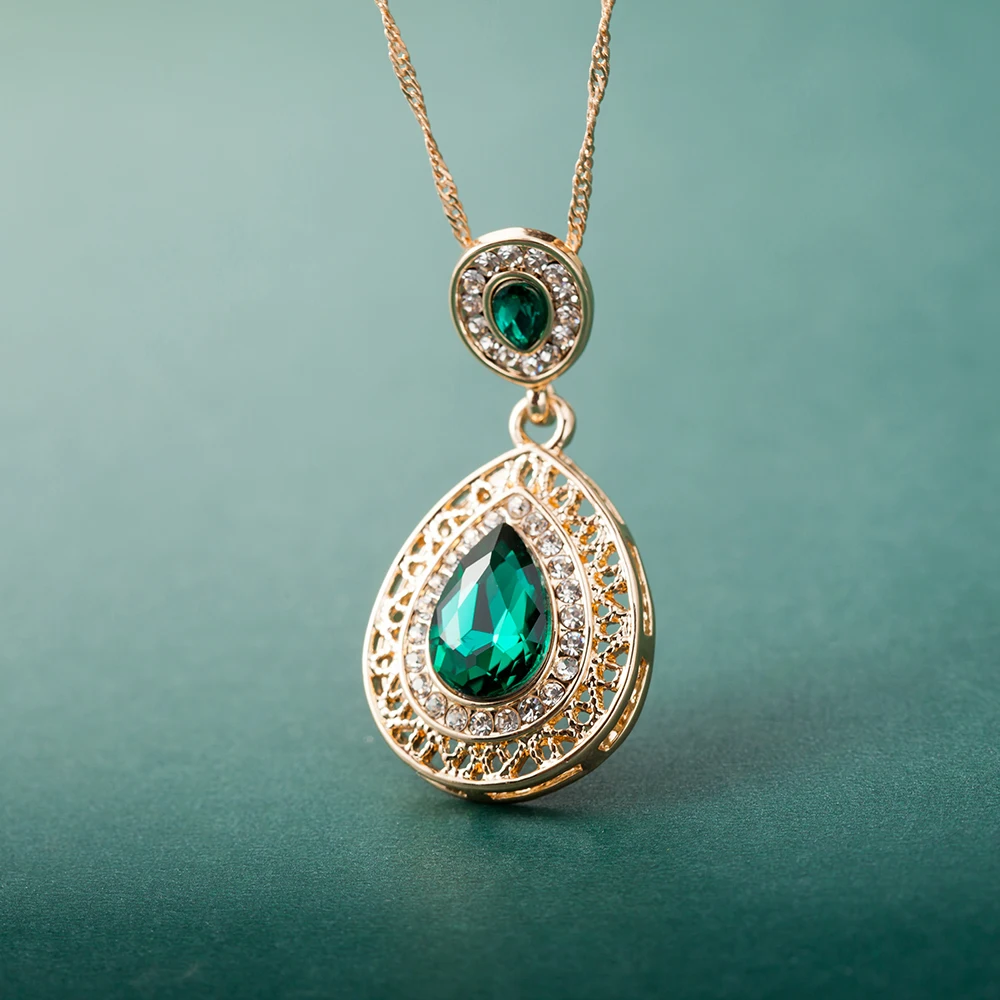 ALULU Fashion Green Crystal Women Pendant Necklace Rhinestone Jewelry For Plated Gold Necklaces &amp Pendants Female | Украшения и