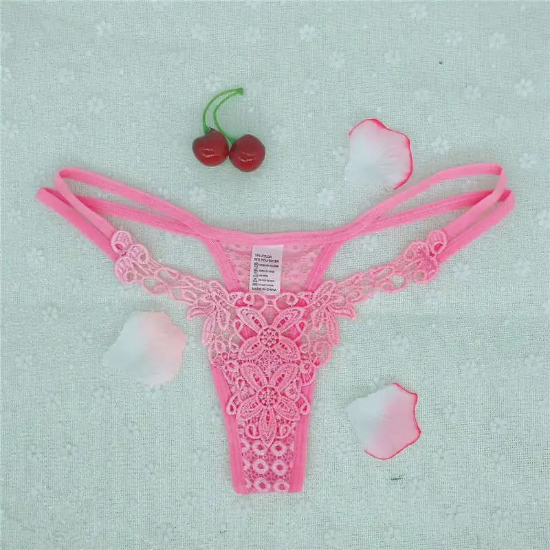 Pink Женские сексуальные кружевные трусики с вышивкой, прозрачные трусики, открытые трусики, стринги и стринги с низкой талией, сексуальное нижнее белье, Танга - Цвет: Pink