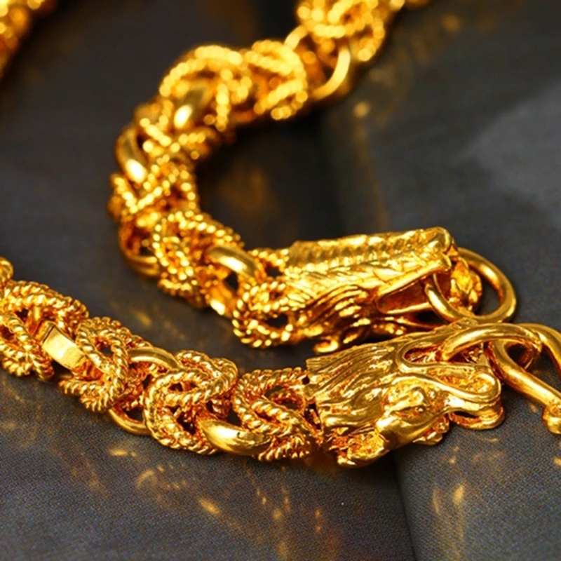 Массивное мужское ожерелье с драконом позолоченное желтое цепочкой|chain link|necklace