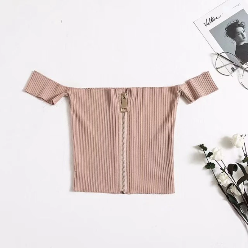 Женский топ с открытыми плечами белый Повседневный ТРИКОТАЖНЫЙ УКОРОЧЕННЫЙ ТОП