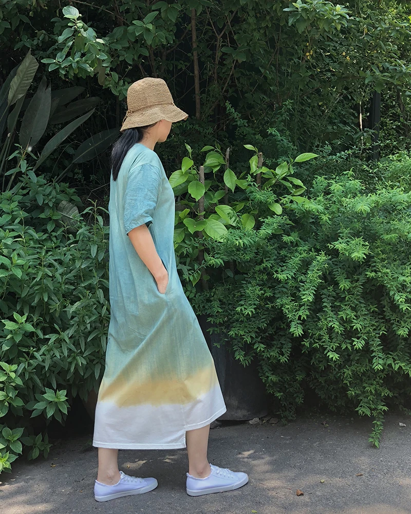 LinenAll женщин Мятное лето ручной работы 100% крашение простой хлопок вязать длинная