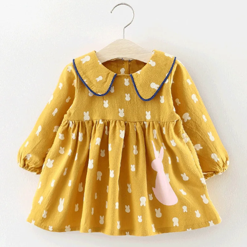 AX604 Yellow Bear Leader/платье для малышей г. Весенние платья для маленьких девочек круглое платье для принцессы с воротником и длинными ушками, Повседневные детские плиссированные платья - Цвет: AX604 Yellow