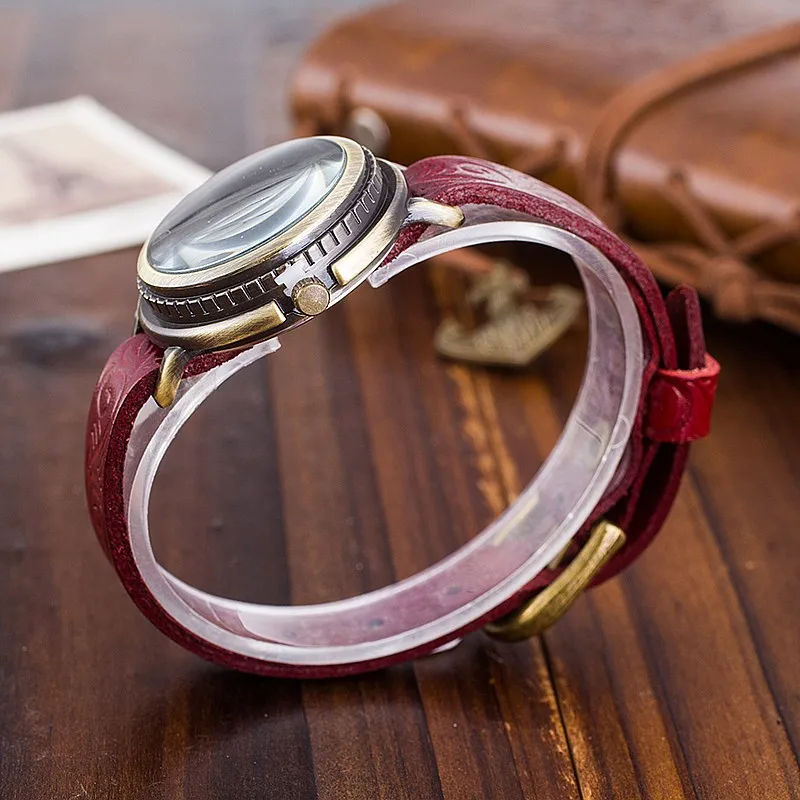 CCQ Марка Винтаж Корова Кожаный Браслет Смотреть Женщин Цветочной Гравировкой