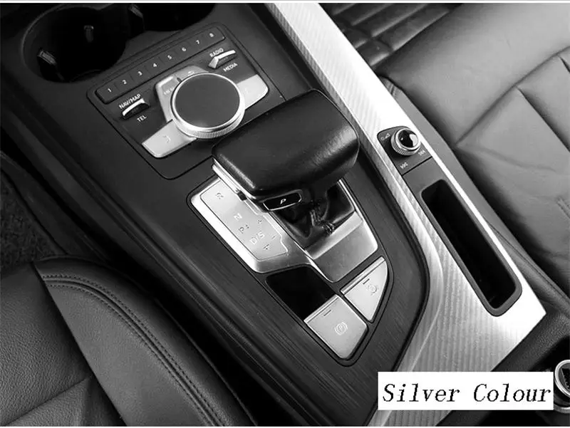 Silver Автомобильный Стайлинг для Audi A4 B9, панель переключения передач, накладка, консоль, мультимедийный ручной тормоз, кнопки меню, авто наклейки для интерьера - Название цвета: Silver