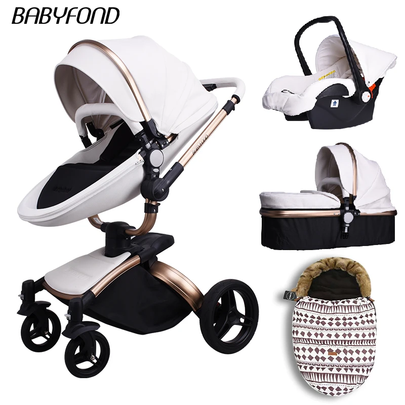 Babyfond Высокое качество PU коляска, отделанная кожей 3-в-1 алюминиевая рама легкие Детские Водонепроницаемые тележка