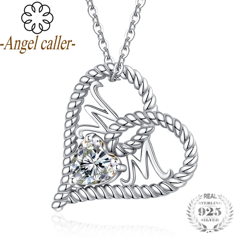 Ангел-позыватель подлинное серебро 925 сердце любви подвеска хрусталь потерянный родий смешанный AAA CZ ожерелье буквенный оберег для женщин матери.