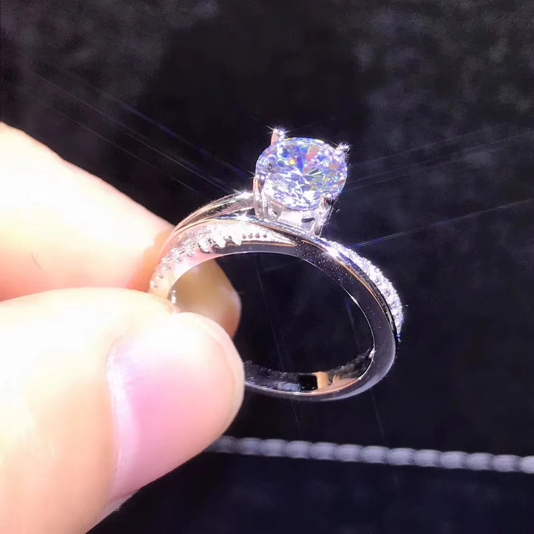 Круглое серебряное кольцо с муассанитом 1ct D VVS роскошное кольцо с муассанитом для женщин