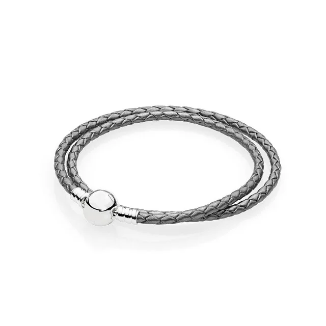 BS018A Подлинный 925 пробы серебряный одиночный момент кожаный кулон на шнурок застежка браслет подходит Европе браслеты женские ювелирные изделия - Окраска металла: BS018A