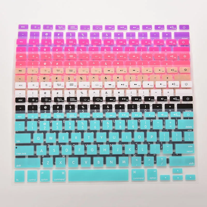 7 ярких цветов силиконовый чехол для клавиатуры Наклейка Macbook Air 13 Pro 15 17 защитная