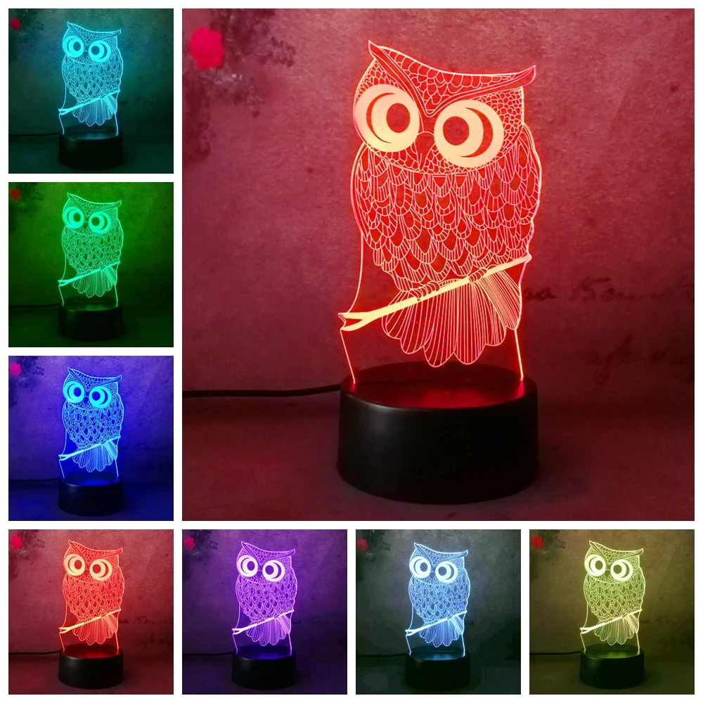 Best продать светодио дный LED настольная лампа ночник Сова RC удаленного 7 цветов