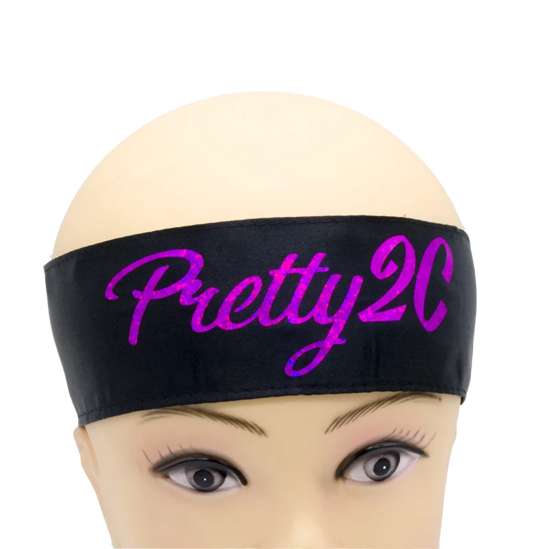 Блестящий черный атласный шарф с фиолетовым логотипом на заказ натуральные