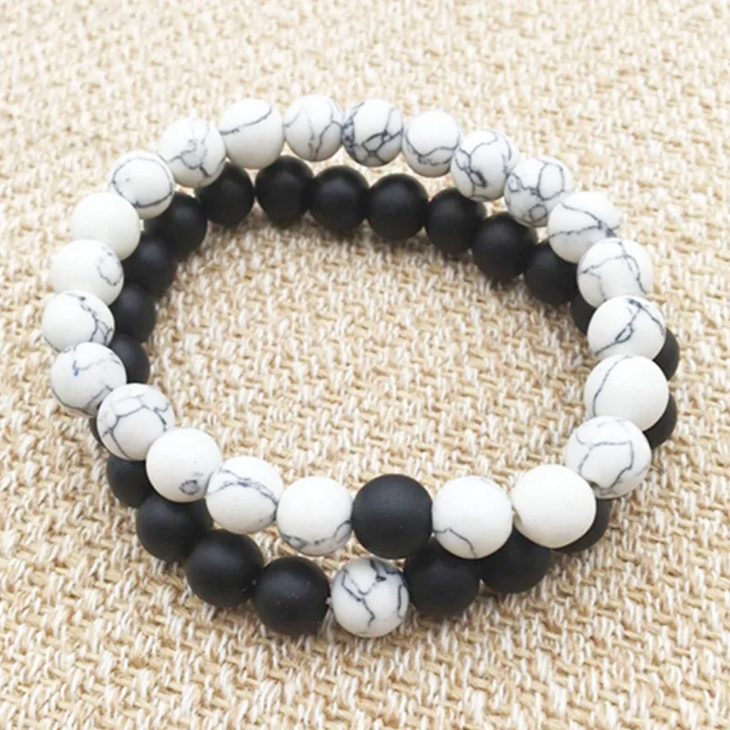 2 шт./компл. пары расстояние браслет натуральный камень белый и черный Инь Ян