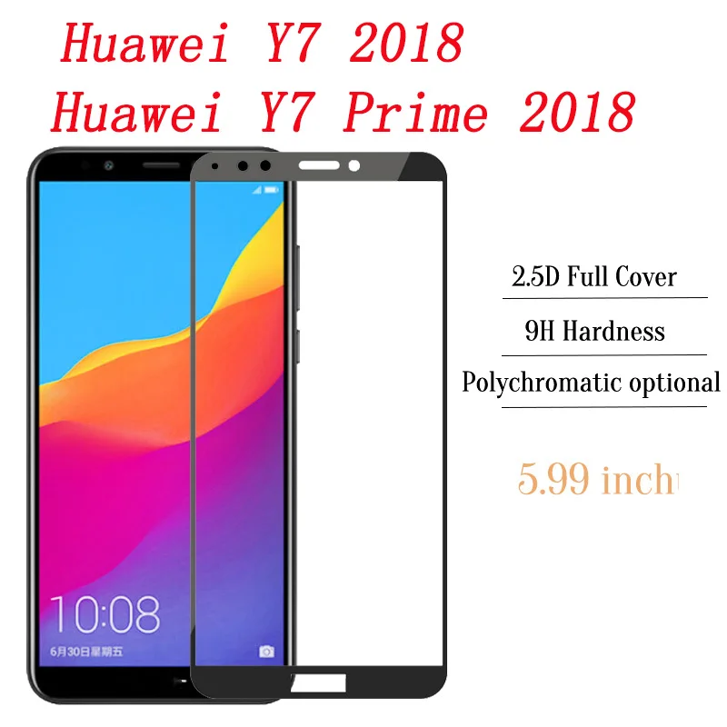2 шт. 9H полное закаленное стекло для Huawei Y6 2018 Y7 Prime покрытие защитная пленка экрана