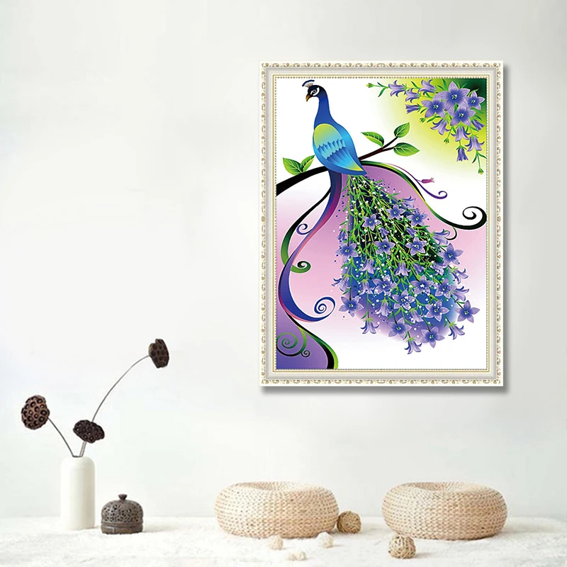 Full Diamond 5D DIY Painting Fashion peacock with purple pattern diamond Embroidery Cross Stitch Rhinestone Mosaic | Дом и сад