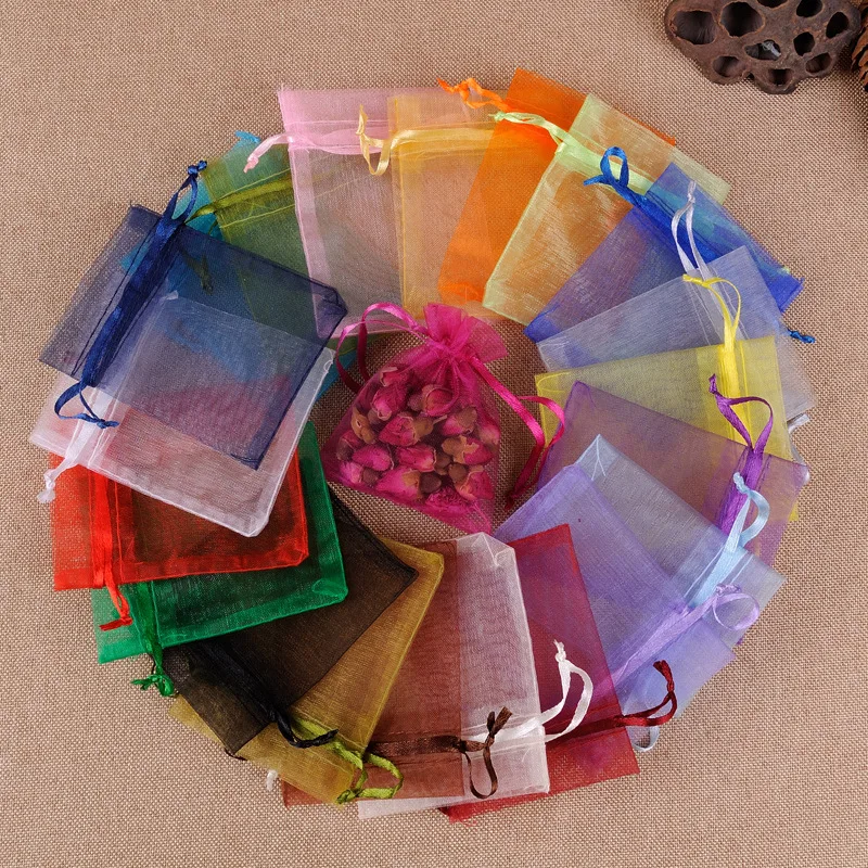 

JHNBY 50pcs 7x9 9x12 10x15 13x18CM Organza Bag beads Jewelry Packaging Bags Wedding Party Decoration Drawable Bags Gift Pouches