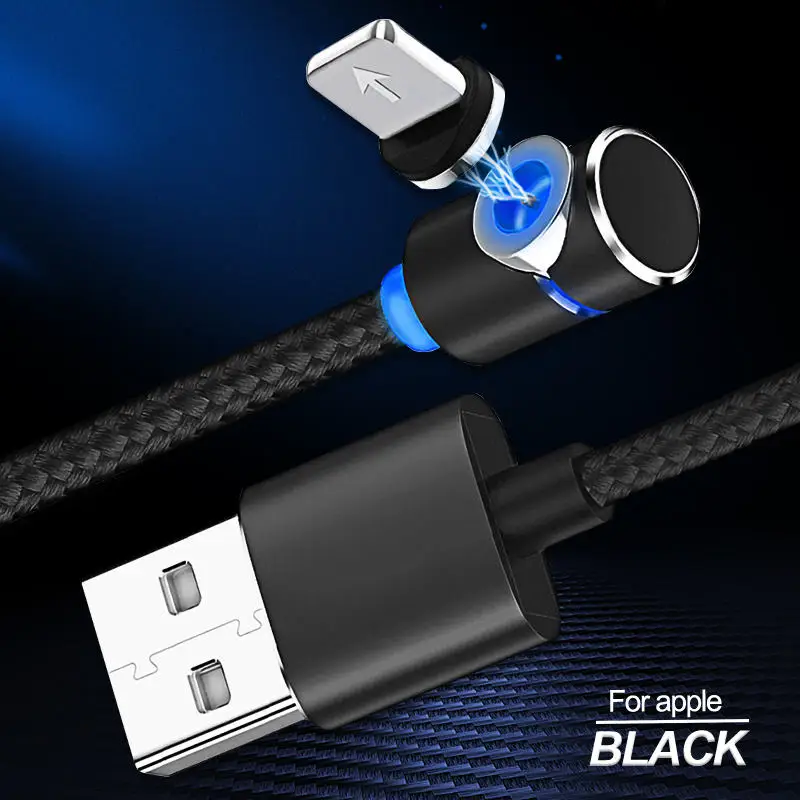 Black For Apple 1 м/2 м Магнитный кабель Micro usb type C зарядное устройство для iPhone XS X XR 8 7 6s 6 samsung S9 8 Магнит Android телефон Быстрая зарядка кабель - Цвет: Black For Apple