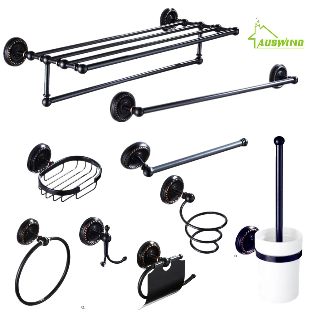 Античное черное масло бронзовая фурнитура для ванной комнаты Набор из твердой