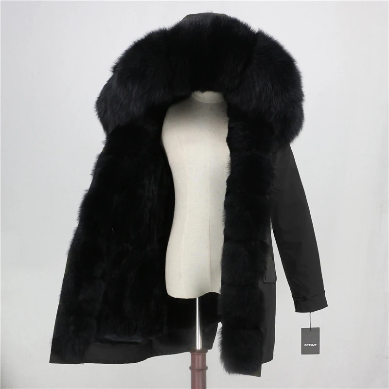 OFTBUY, пальто из натурального меха, зимняя куртка, Женская водонепроницаемая длинная парка, натуральный Лисий мех, воротник, капюшон, мех кролика, подкладка, верхняя одежда, съемная