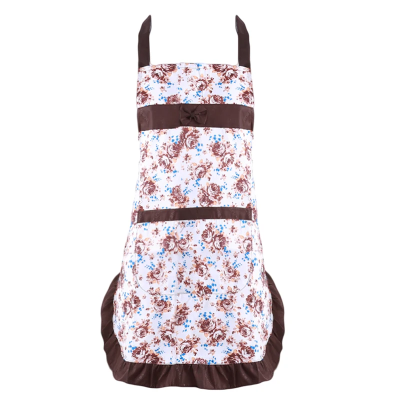 coffee lace Кухонные фартуки для приготовления пищи из хлопка и полиэстера, Кухонные фартуки для женщин, фартуки для официанта, кафе, магазина, фартуки для барбекю, парикмахеров - Цвет: coffee lace