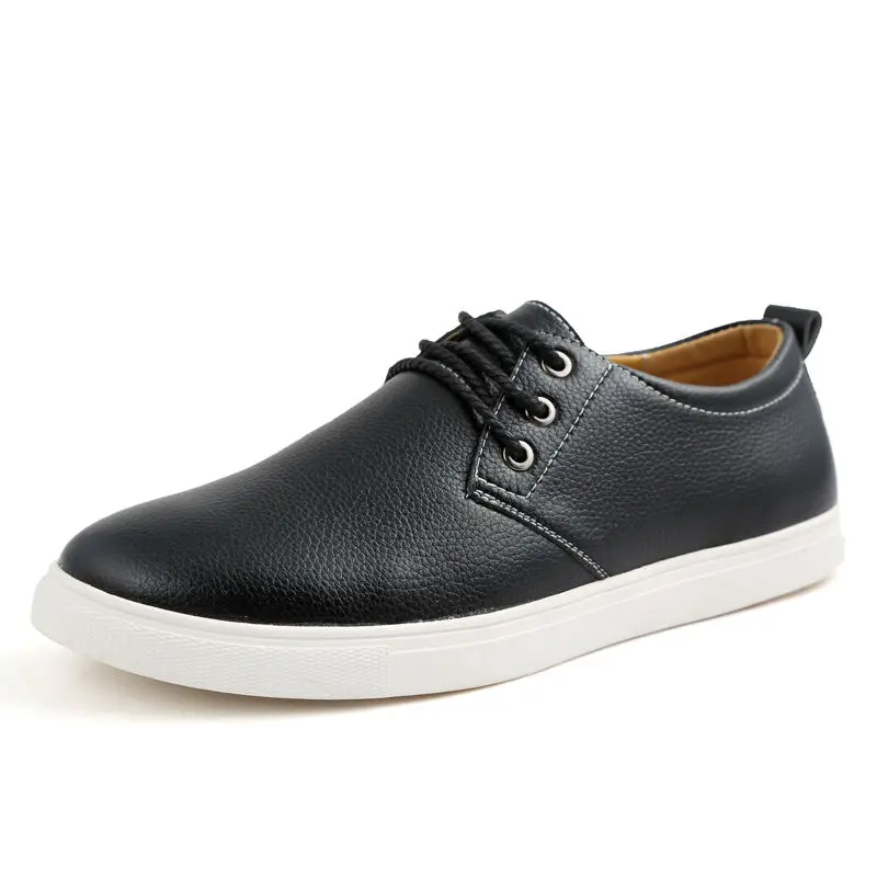 Pop Nice Korean Men Casual Shoes Spring Autumn Male Fashion Large Lace-Up Leather Flats Man Big Size Low Top Waterproof | Обувь