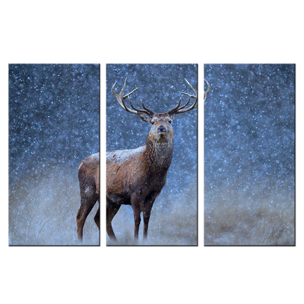 Холст печать дикое животное олень настенная живопись HD Печать лося Картина 3 шт