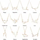 Ожерелье QIMING с подвеской 12 созвездий зодиака для женщин, модные ювелирные изделия золотого цвета, ожерелье с подвеской в виде гороскопа, Лев и весы