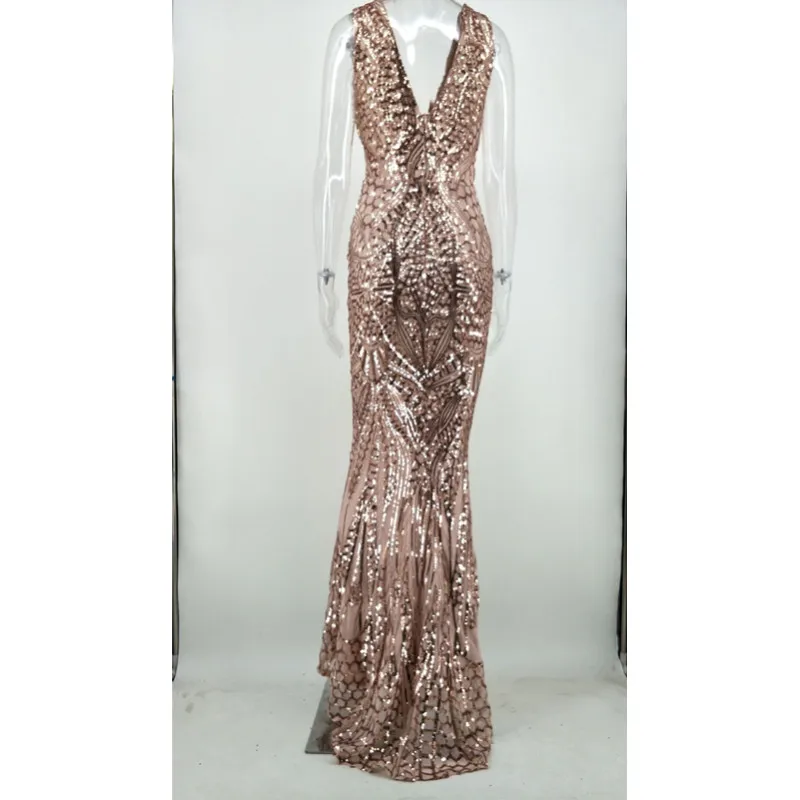 Женское платье без рукавов с блестками и глубоким v образным вырезом роскошное