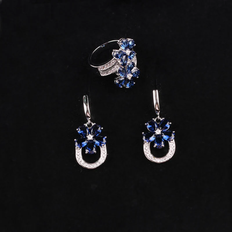 Комплект из кольца и серёг с натуральным Цирконом|flower jewelry set|jewelry setsring earrings set |