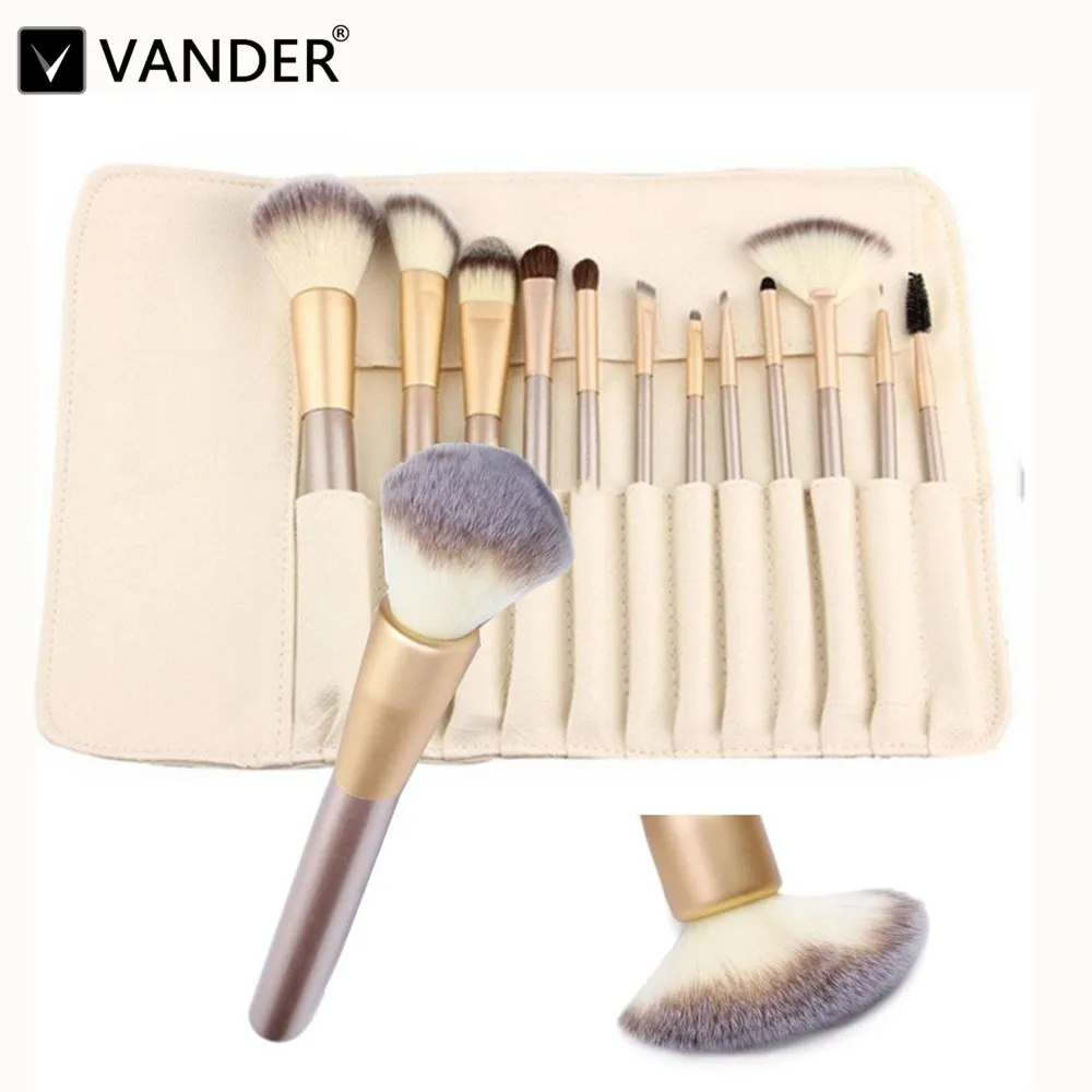 Vander 12 шт., Профессиональные кисти для макияжа, набор кистей, многоцелевой косметический набор для смешивания контуров pinceaux maquiagem, наборы+ кожаный чехол