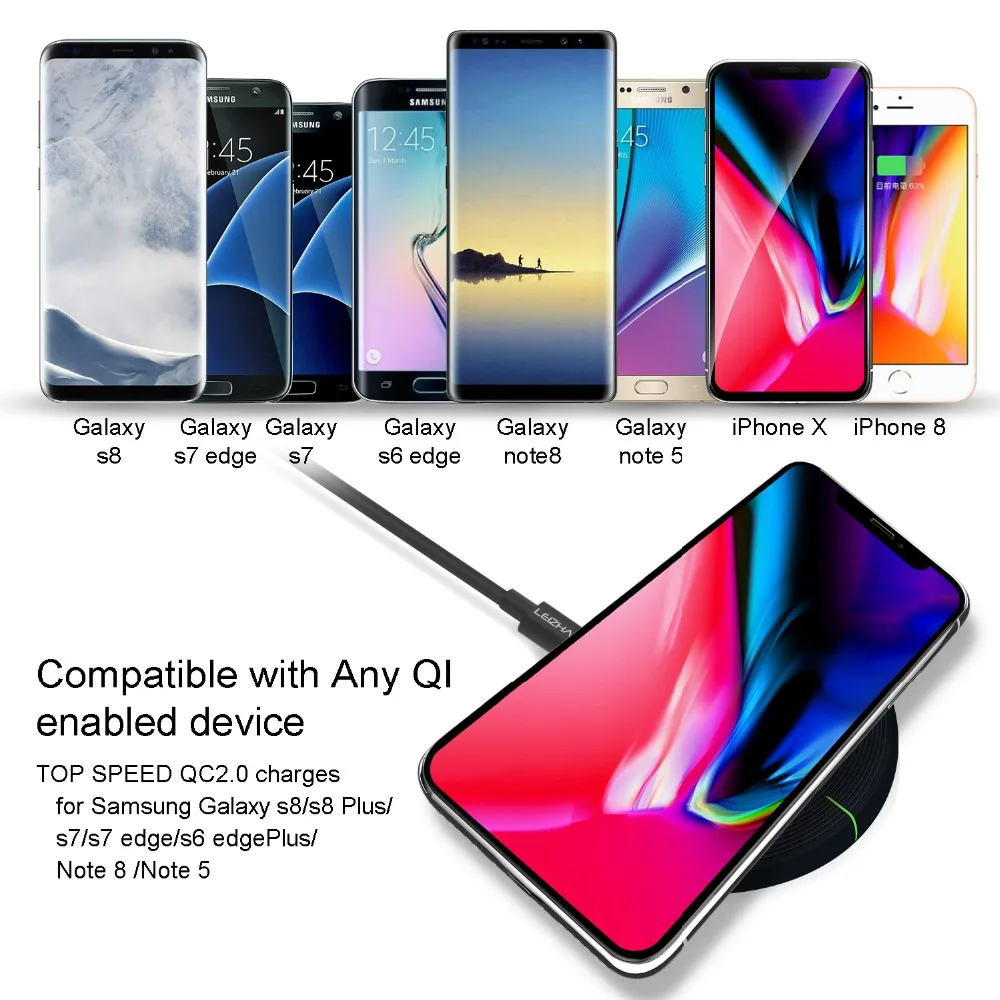 Беспроводное зарядное устройство для iPhone X 8 Plus USB Беспроводная зарядка Samsung Galaxy S8
