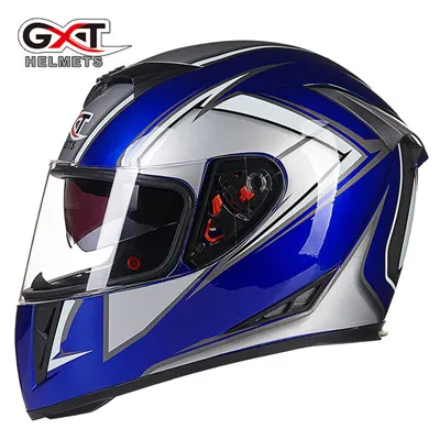 Blue Silver GXT мотоциклетный шлем для мужчин с полным лицом череп скутер Capacetes мотоцикл полное покрытие для лица мотоциклетный шлем мотоциклетные шлемы - Цвет: Blue Silver