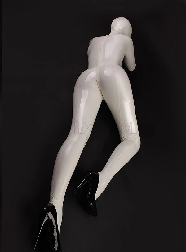 Сексуальные белые женские латексные костюмы резиновые Боди с молнией сзади
