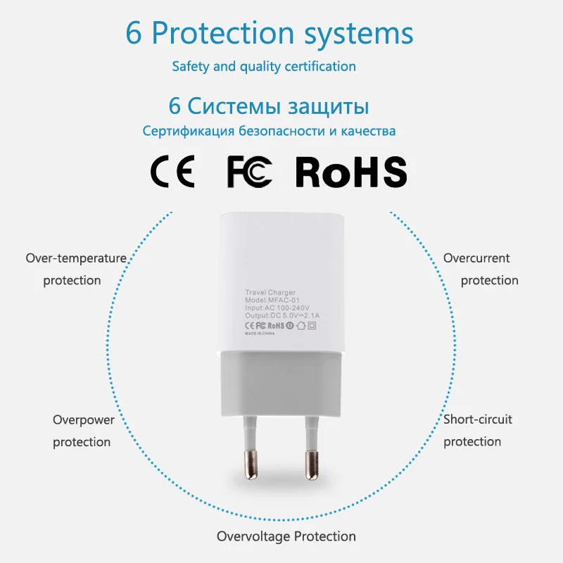 Moeff Универсальное зарядное устройство USB 5v2. 1a портативное Micro usb для мобильного