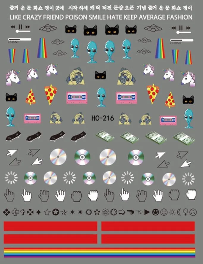 HC-216 ET серии стикеры 3D на ногти nail Art шаблон наклейки diy инструмент для украшения ногтей