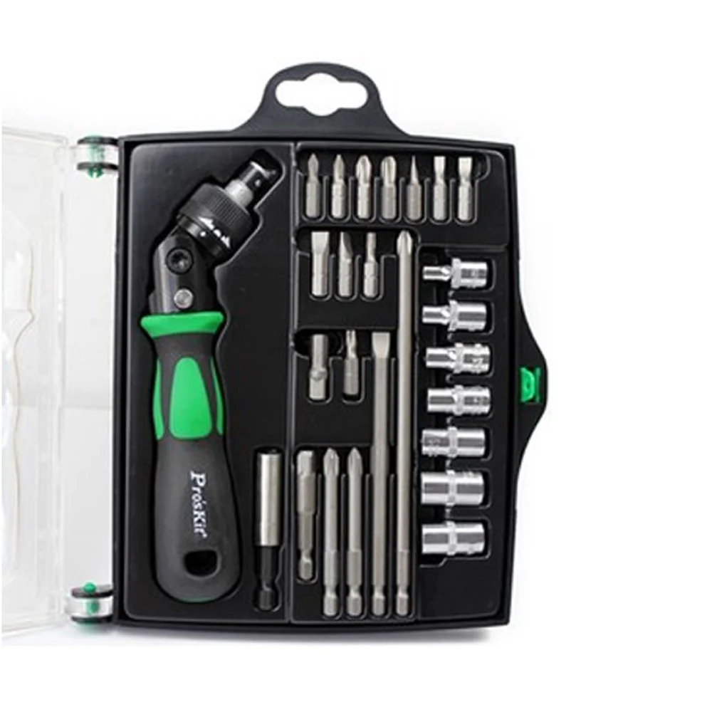 Pro'sKit SD-2314M 25в1 Реверсивная трещотка Магнитная отвертка Набор торцевых головок Набор инструментов Набор отверток с несколькими регулировками угла