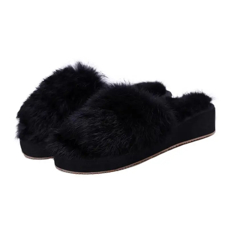 Женские шлепанцы 2018 зимняя теплая обувь из натурального меха женские тапочки