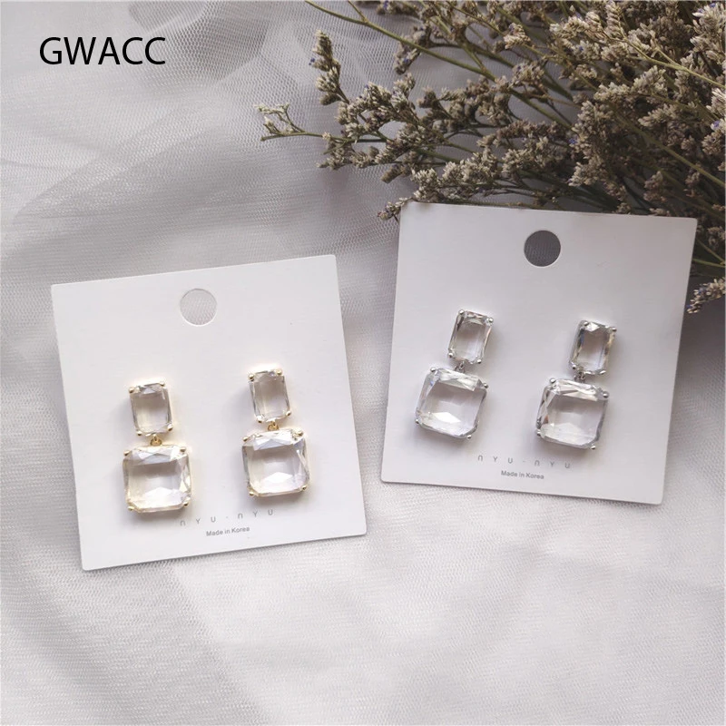Женские Квадратные прозрачные висячие серьги GWACC модные шикарные