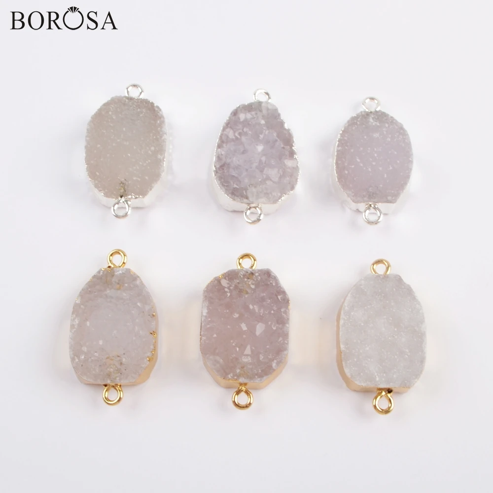 BOROSA Оптовая Продажа Натуральные Агаты Drusy двойные амулеты позолоченный Druzy