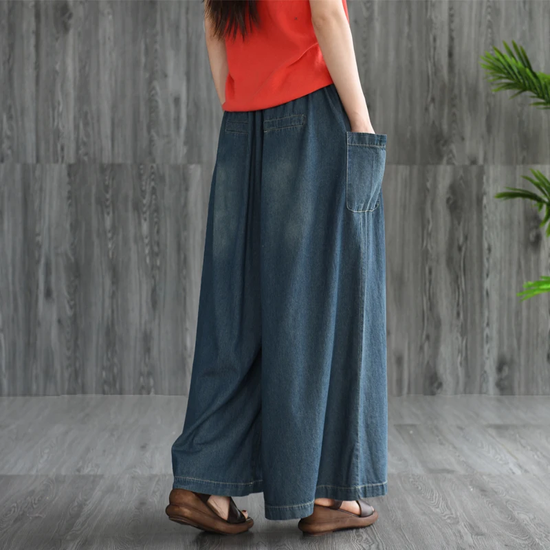 Летние джинсы женские большие размеры Свободные повседневные джинсовые брюки