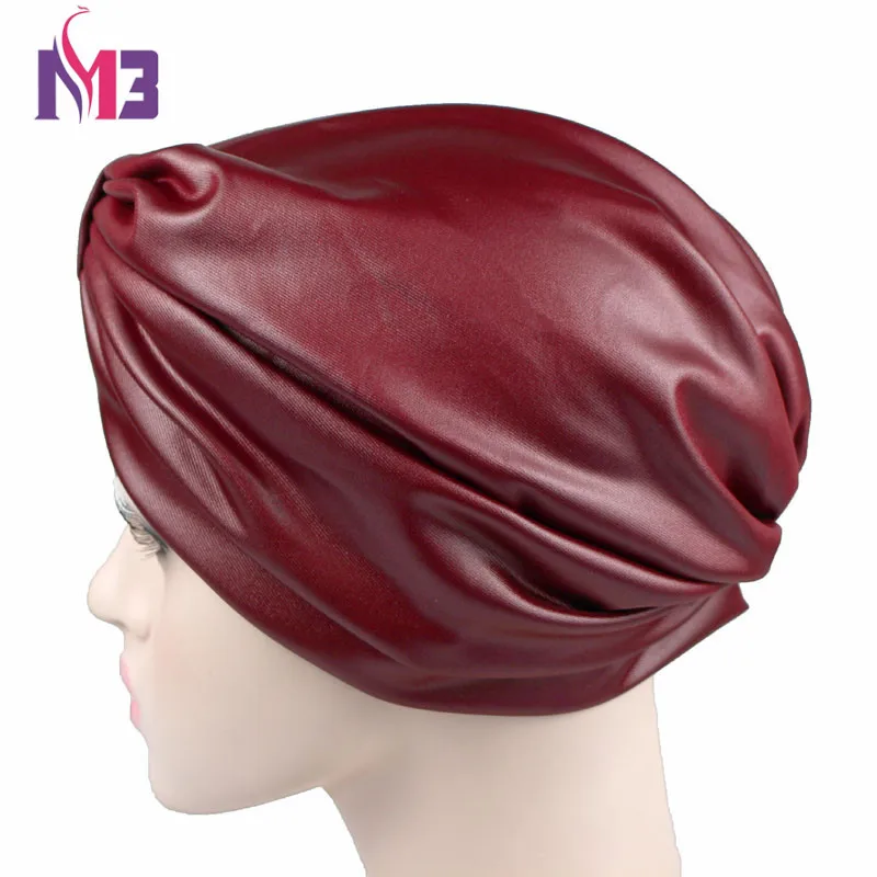 Новый Модный женский тюрбан из искусственной кожи Женская эластичная Тюрбан