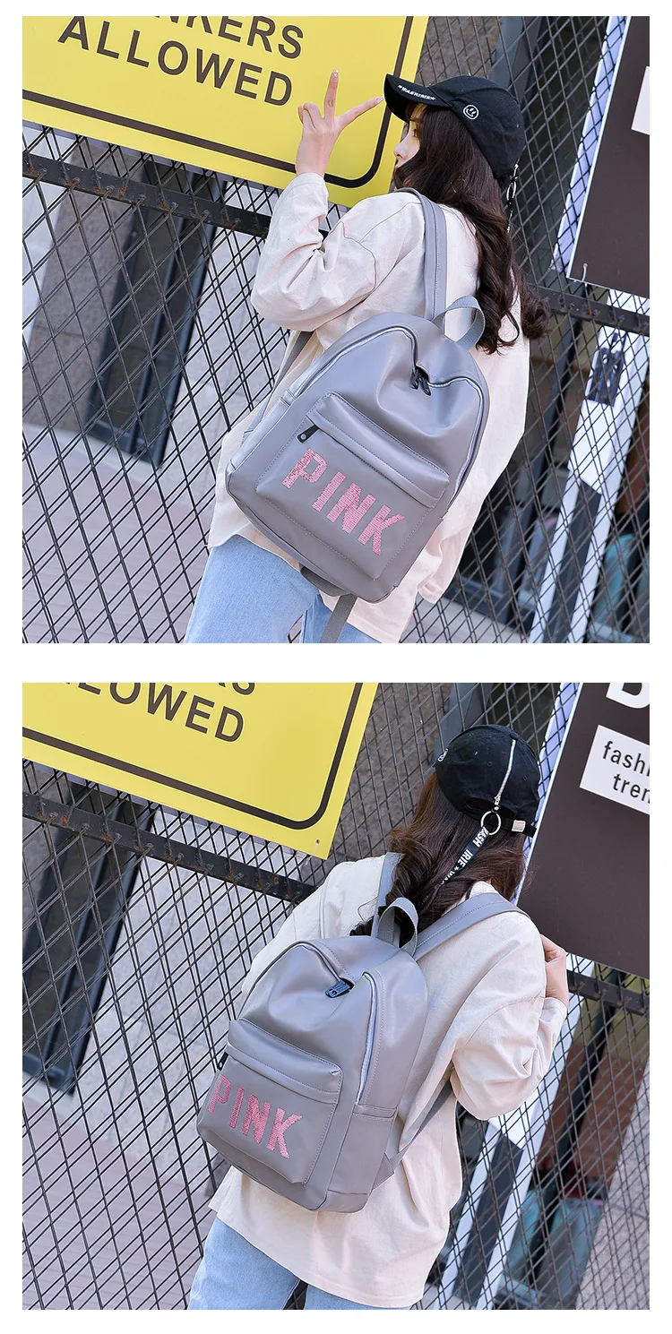 Women Leather Backpack Pink Letter Bolsas Mochila Feminina Large Girl Schoolbag Travel Bag School Backpacks Black Bagpack
