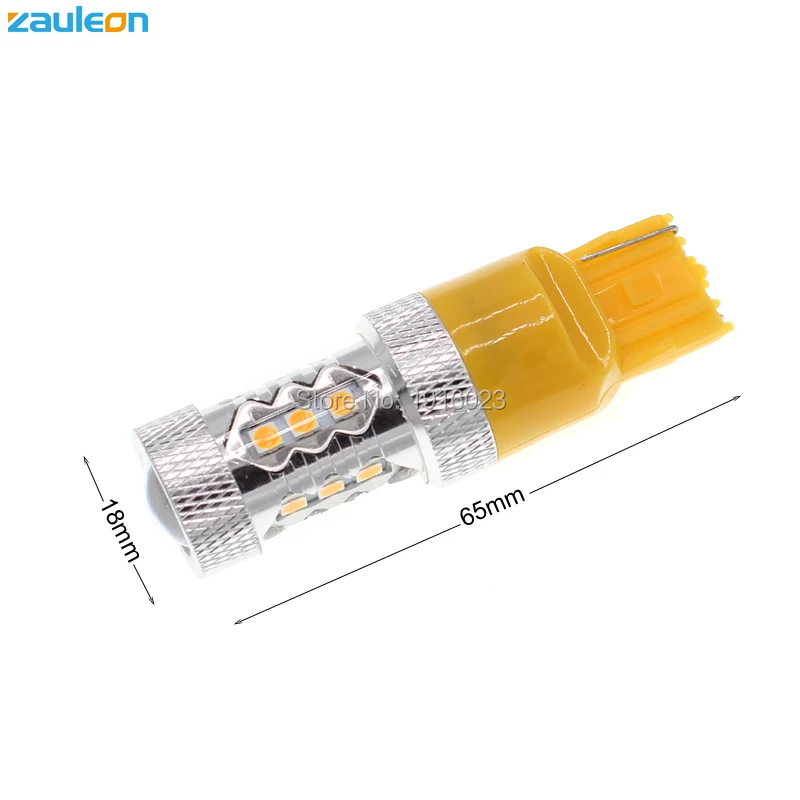 Zauleon 2 шт. светодиодная автомобильная лампа T20 7440 WY21W 80 Вт Янтарная высокомощная